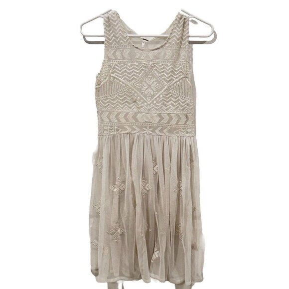 Free People White Geo Embroidered Fit Flare Lace Slip Tunic Dress Size‎ XS - Picture 1 of 10